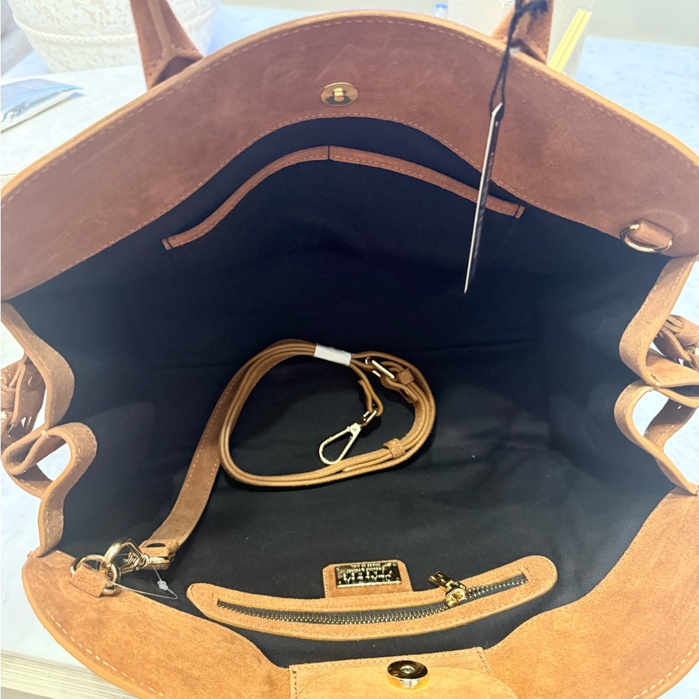 VIRAL CLAUDIA FIRENZE COGNAC SUEDE LEATHER TOTE SATCHEL BAG NWT - Picture 13 of 16